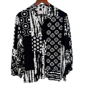 Allison Daley Petite PXL Petite XL Wearable Art Floral Black Blouse Shirt Top